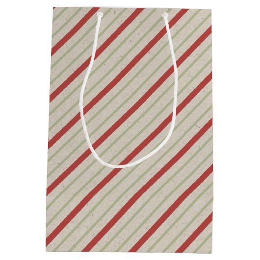 Rot, Grün und Beige Streifen Mittlere Geschenktüte (Rückseite)