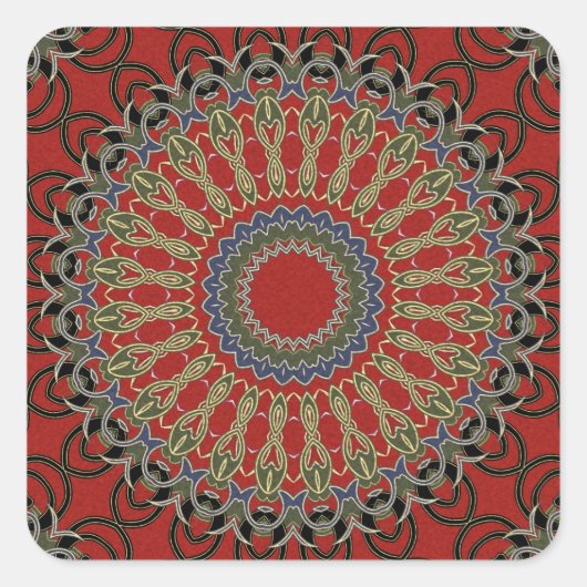 Rot, Grün und Blau Mandala Quadratischer Aufkleber (Vorderseite)