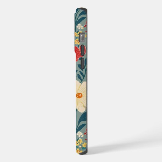 Rot, Grün und Creme Chinoiserie iPhone Hülle (Linke Seite)