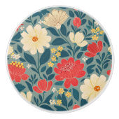 Rot, Grün und Creme Chinoiserie Keramikknauf (Vorderseite)