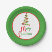 Rot, Grün und Gold Kunst Frohe Weihnachtsbaum Pappteller (Vorderseite)