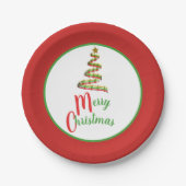 Rot, Grün und Gold Kunst Frohe Weihnachtsbaum Pappteller (Vorderseite)