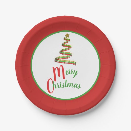 Rot, Grün und Gold Kunst Frohe Weihnachtsbaum Pappteller (Vorderseite)