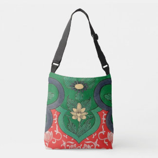 Rot, Grün und Gold Mystic Lotus Asiatisch Abstrakt Tragetaschen Mit Langen Trägern