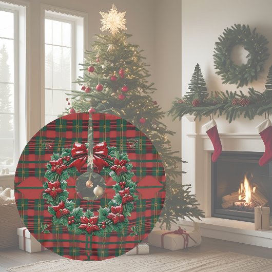 Rot Grün und Kraut Kariert Polyester Weihnachtsbaumdecke