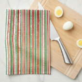 Rot, Grün und Weiß gestreiftes Muster Geschirrtuch (Viertel Falte)