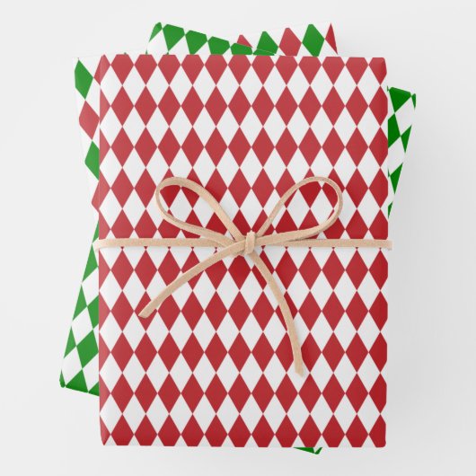 Rot, Grün und Weiß Harlequin Geschenkpapier Set (Beispiel)