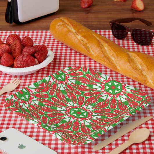 Rot, Grün und Weiß Pappteller (Picknick)
