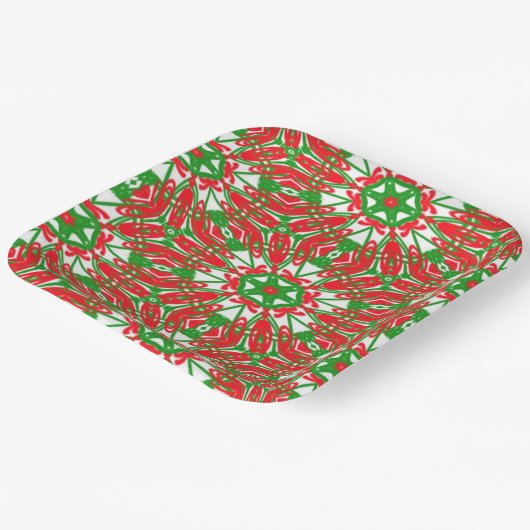 Rot, Grün und Weiß Pappteller (Gewinkelt)