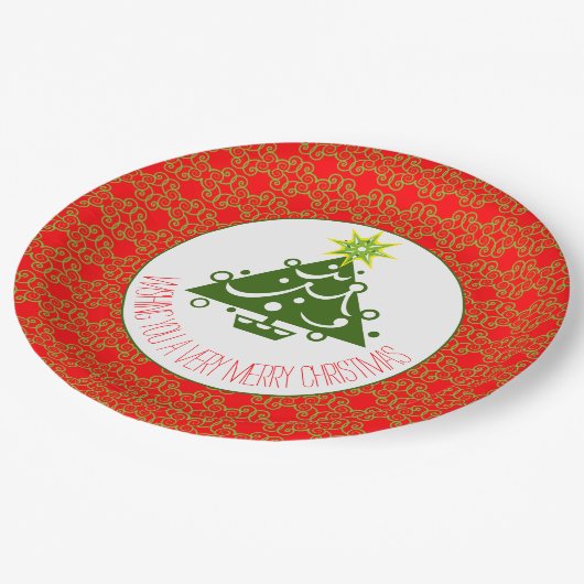 Rot grün und weiß pappteller (Schrägansicht)