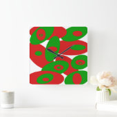 Rot, Grün und Weiß Quadratische Wanduhr (Zuhause)