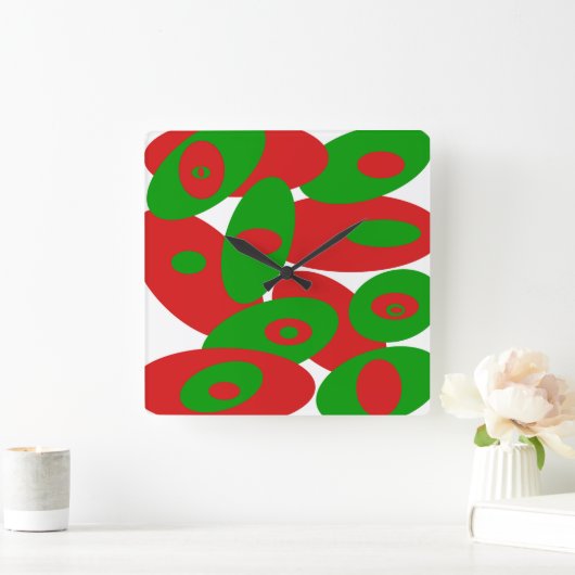 Rot, Grün und Weiß Quadratische Wanduhr (Zuhause)