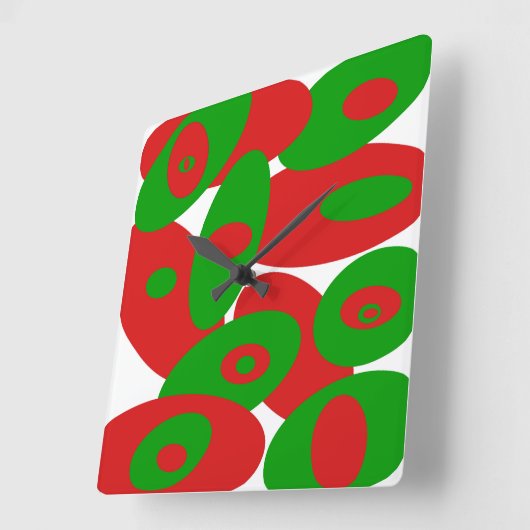 Rot, Grün und Weiß Quadratische Wanduhr (Winkel)
