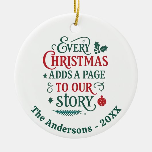 Rot grün unsere Geschichte Typografie Weihnachten Keramik Ornament (Vorne)