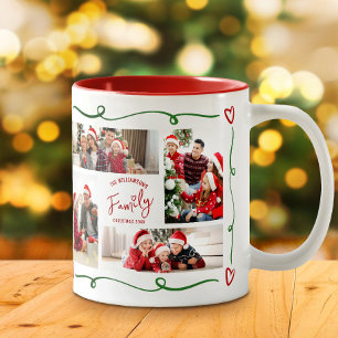 Rot Grün Weihnachten Familienfoto Collage Kritzele Zweifarbige Tasse