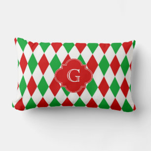 Rot Grün Weihnachten Harlekin Vierpass Monogramm Lendenkissen