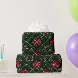 Rot Grün Weihnachten Schnee Karo Muster Geschenkpapier