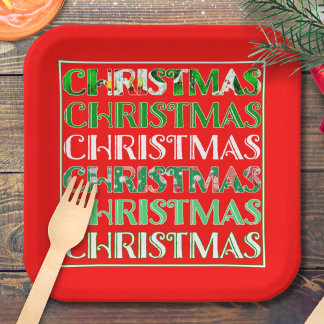 Rot Grün Weihnachten Typografie Retro Pappteller