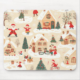 Rot Grün Weihnachtsdorf Schneebedecktes Beige Must Mousepad