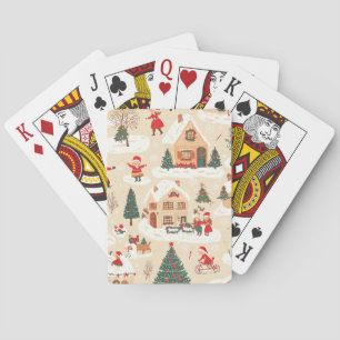 Rot Grün Weihnachtsdorf Schneebedecktes Beige Must Spielkarten