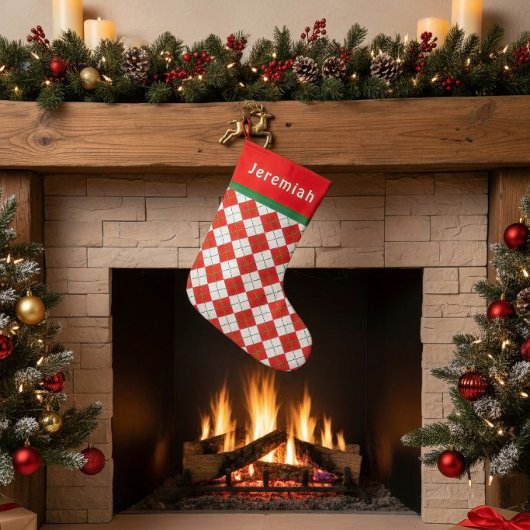 Rot Grün Weiß Argyle Monogrammiert Kleiner Weihnachtsstrumpf