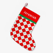 Rot Grün Weiß Argyle Monogrammiert Kleiner Weihnachtsstrumpf (Vorderansicht (hängend))