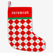 Rot Grün Weiß Argyle Monogrammiert Kleiner Weihnachtsstrumpf (Vorderseite)