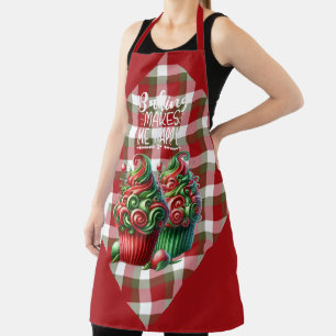 Rot Grün Weiß Karo-Weihnachts-Cupcakes Schürze