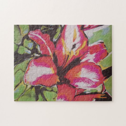 Rot-Grün-Weiß-Lilie-Blume abstrakt Puzzle (Horizontal)