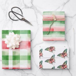 Rot Grün Weiß Streifen Geburtstag Geschenkpapier Set