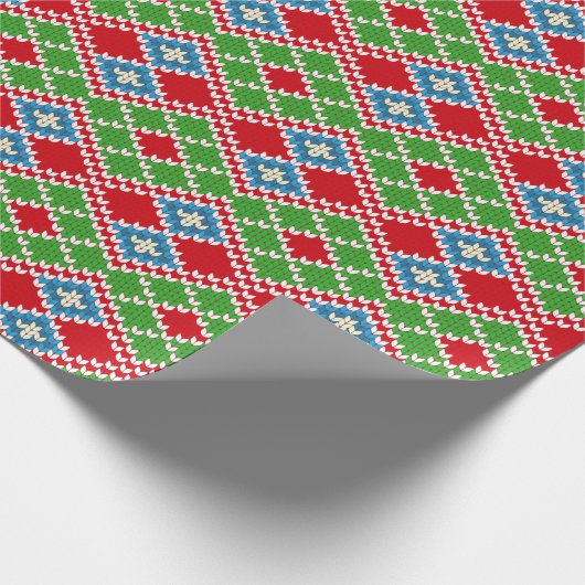 Rot-Grün-Weiß und blau-gestrickt Nordic Geschenkpapier (Ecke)