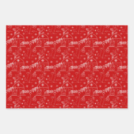 Rot grün & weiß Weihnachten Winterkatzen Geschenkpapier Set