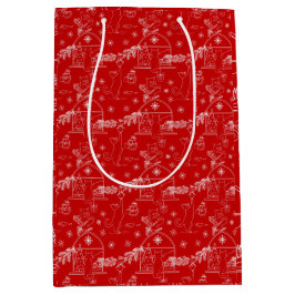 Rot grün & weiß Weihnachten Winterkatzen Mittlere Geschenktüte