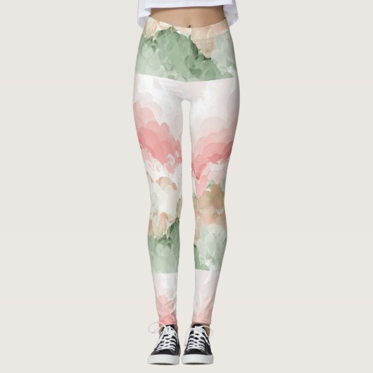 Rot-Grün-Weißer Multi-Schatten Aquarellfarben-Legg Leggings (Vorderseite)