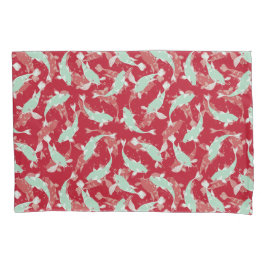 Rot-Grün-Wiederholungsmotiv | Koi Fish Pattern Kissenbezug
