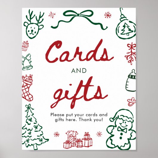 Rot Grün Winter Weihnachtskarten und Geschenke Sch Poster (Vorne)