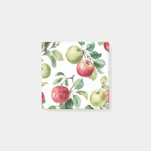 Rot Grüne Apfel Frucht Muster Aquarell Rustikal Post-it Klebezettel (Vorderseite)