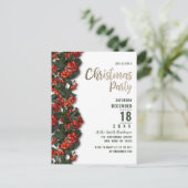 Rot grüne Beeren Blätter Winterweihnachtsfest Part Einladungspostkarte (Stehend Vorderseite)