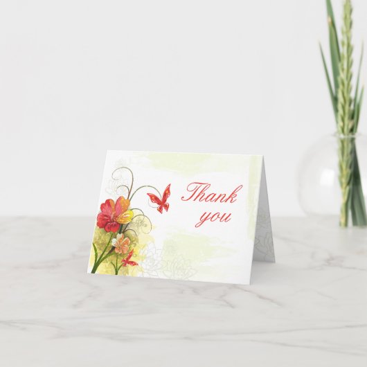 Rot grüne Blume + Schmetterling Hochzeit danke (Vorderseite)