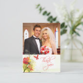 Rot grüne Blume + Schmetterling Hochzeit danke Postkarte (Stehend Vorderseite)