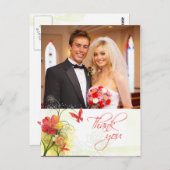 Rot grüne Blume + Schmetterling Hochzeit danke Postkarte (Vorne/Hinten)