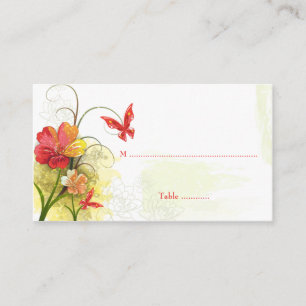Rot grüne Blume + Schmetterling Hochzeit Platzkart Platzkarte