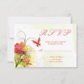 Rot grüne Blume + Schmetterling Hochzeit rsvp Antw (Vorderseite)