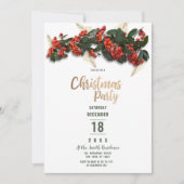 Rot-grüne Goldcranberries Blätter Weihnachten Einladung (Vorderseite)