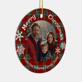 Rot grüne karierte Foto-Schneeflocken Keramik Ornament (Rechts)