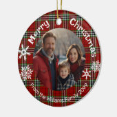 Rot grüne karierte Foto-Schneeflocken Keramik Ornament (Links)