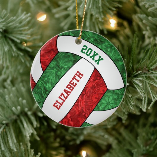 Rot-grüne Mädchen Volleyball Weihnachten Keramik Ornament (Baum)