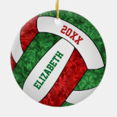 Rot-grüne Mädchen Volleyball Weihnachten Keramik Ornament (Hinten)