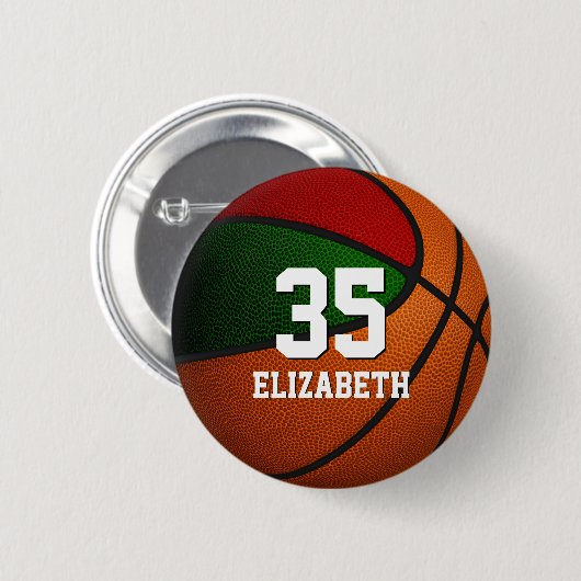 Rot grüne Mannschaft Farbe Basketball Mädchen Name Button (Vorne & Hinten)