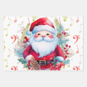 Rot grüne Musiknoten und der Weihnachtsmann Geschenkpapier Set (Vorderseite)